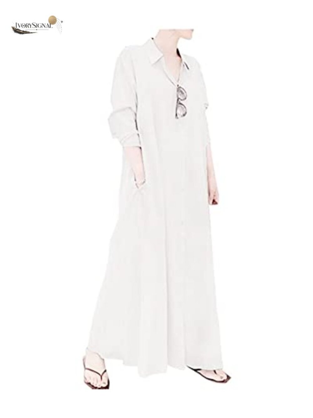 Cotton Linen Maxi Dress Long Sleeve Button Down Shirt Dress Casual